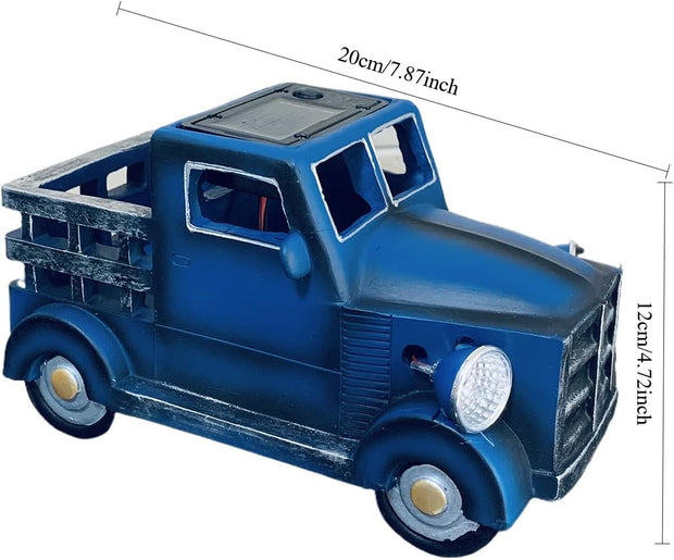 Solar Lighted Pickup Truck Planter Statue for Outdoor Decorations,Retro Style Vintage Resin Truck Flower Pot, Plant Pots Succulent Patio Lawn Garden Outside Decor (Blue)