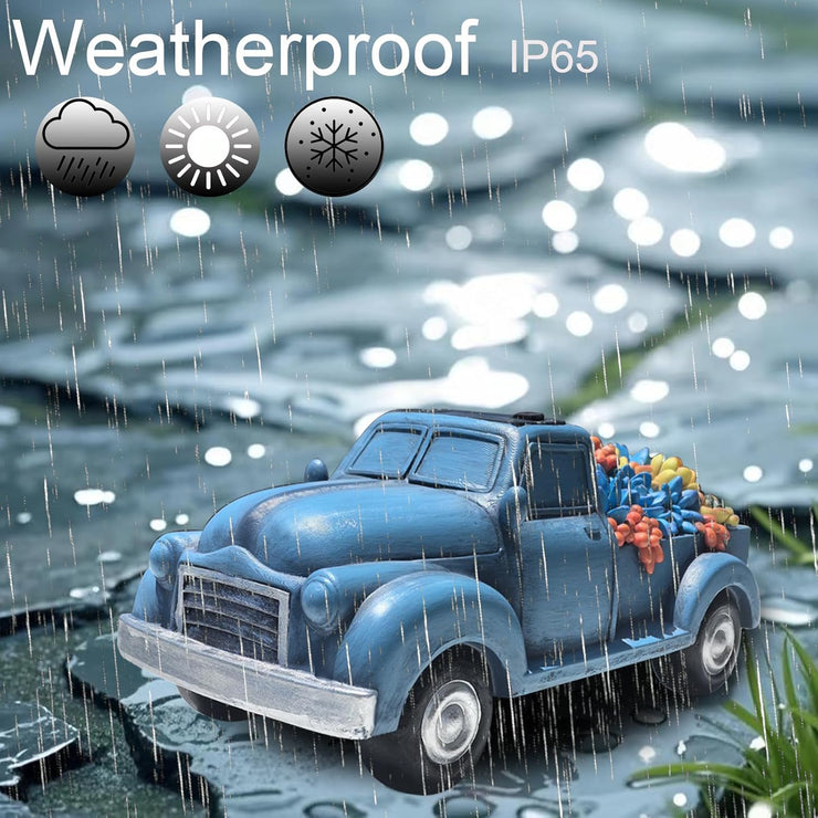 Garden Décor Outdoor Solar Lights, Blue Resin Truck Statue with Succulen Patio Lights for Home Décor, 8 LED Lights Solar Statues for Garden, Balcony, Yard Ornament, 9.6 x 4.7 x 4.3 inches