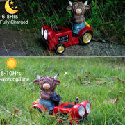 Solar Highland Cow Driving Car Garden Decor Statue, Outdoor Solar Light Decoration for Yard, Patio, Housewarming, Lawn, Birthday Gift for Women, Mom